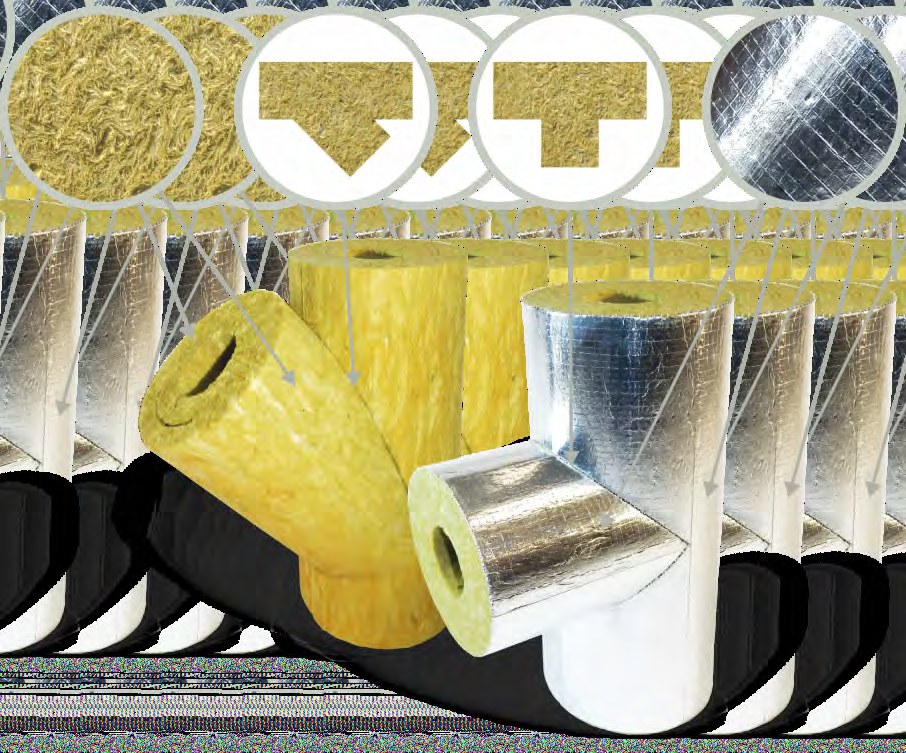 Тройники теплоизоляционные PIPEWOOL 150 из минеральной ваты, Ø18–1020 мм