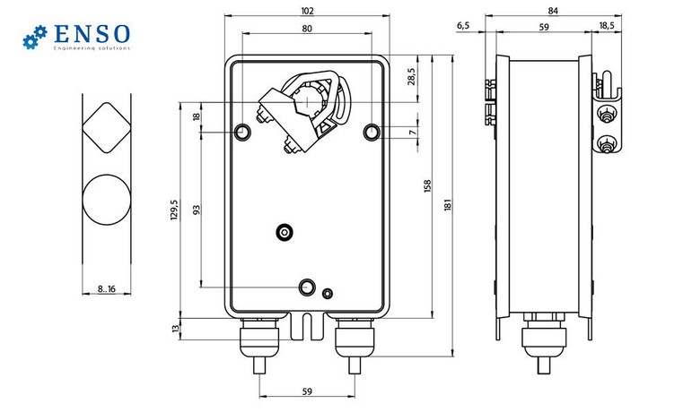 Электропривод ENSO LAB R-LF230-S2 — габаритные размеры, мм